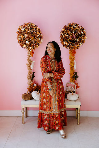 Rosy Florals Midi Dress