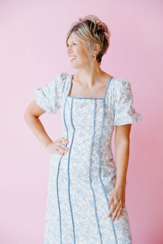 Florals In Blue Midi Dress