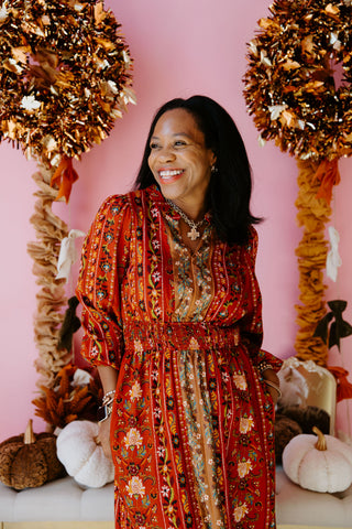 Rosy Florals Midi Dress