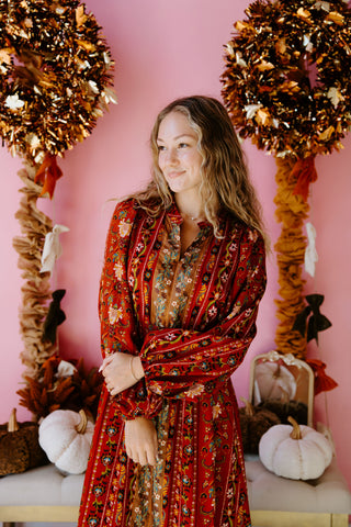 Rosy Florals Midi Dress