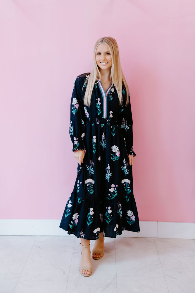 Midnight Bloom Midi Dress