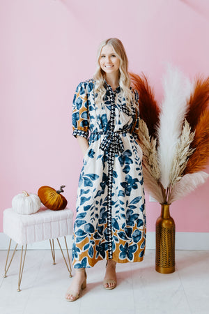 Blossom In Blue Midi Dress