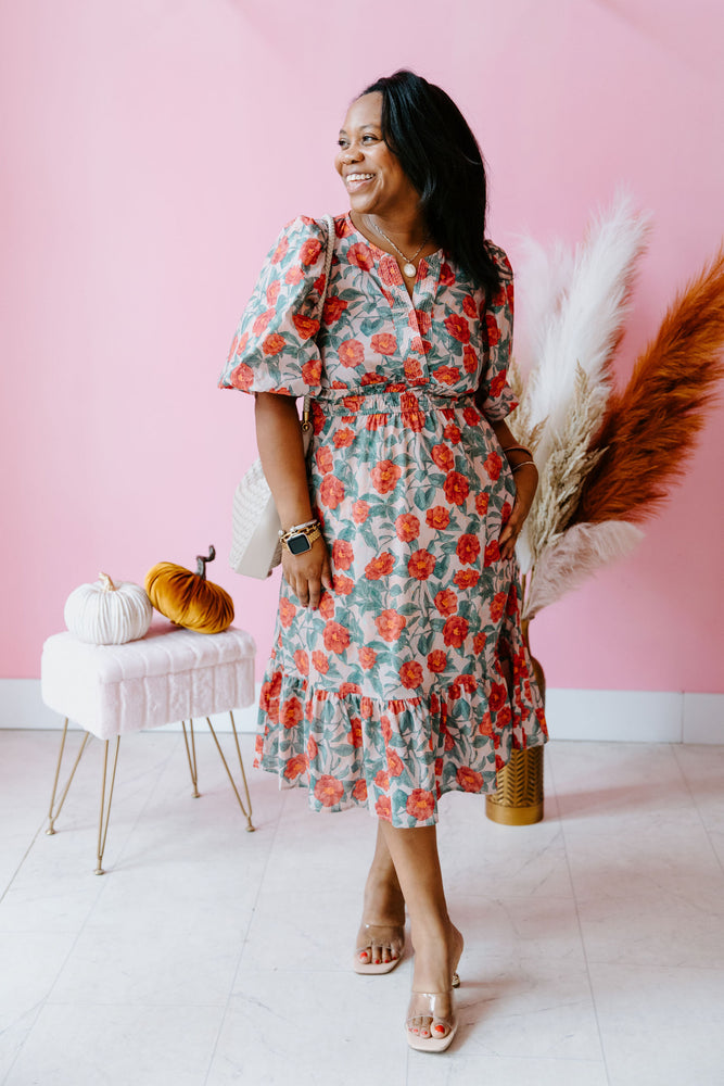 Vintage Rose Midi Dress