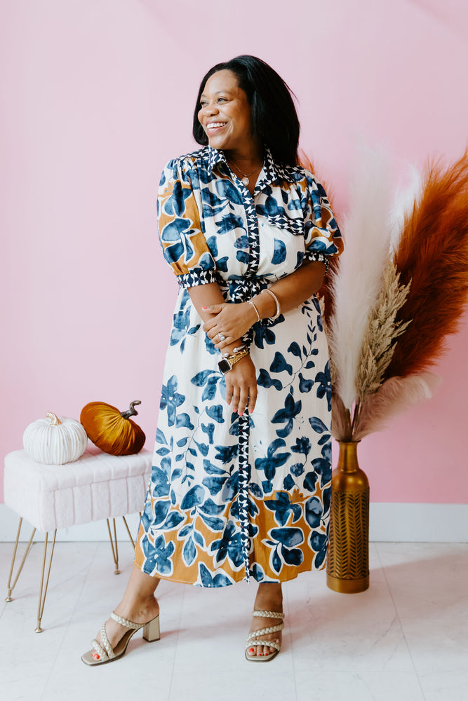 Blossom In Blue Midi Dress