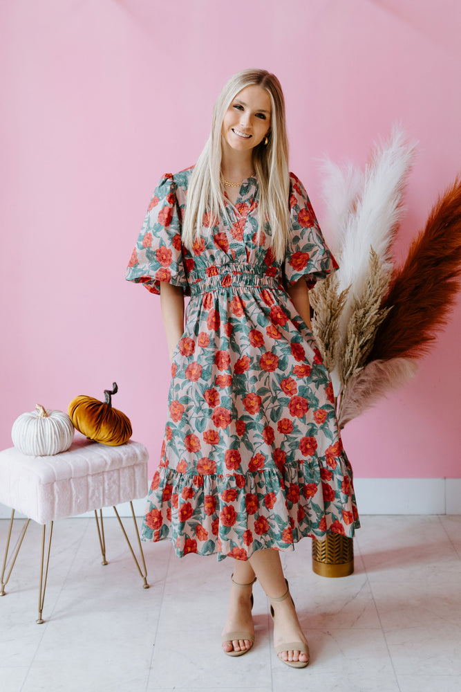 Vintage Rose Midi Dress