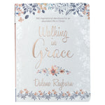 Back View of Front View of Grey with Navy and Pink Floral Detailing and Rose Gold Lettering Book-Walking in Grace 366 Inspirational Devotions For An Abundant Life In Christ